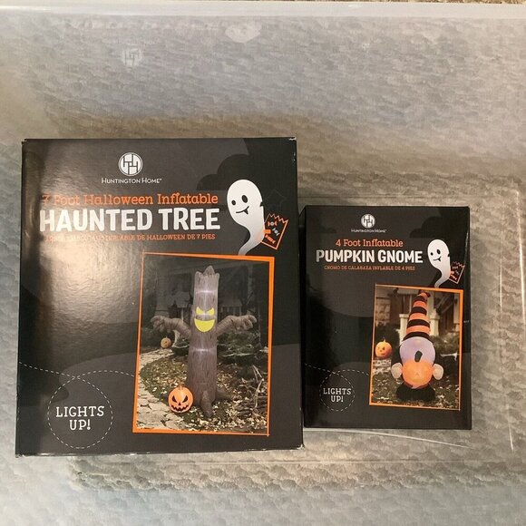 Huntington Home 7Ft. Haunted Tree & 4Ft. Inflatable Pumpkin Gnome Both Light Up - Picture 1 of 3